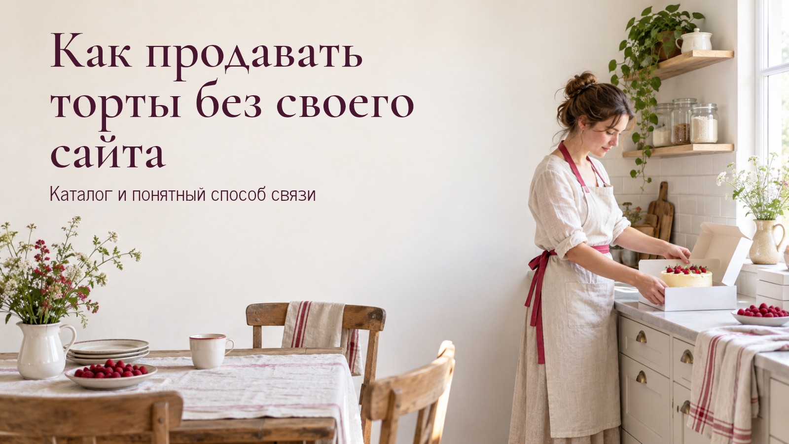 Кондитер упаковывает торт у кухонного окна